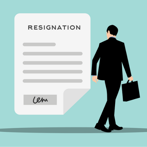Resignation letter with man walking out