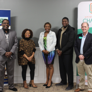 Union County Minority Business Makeover Winner with Chamber Diversity and Inclusion Committee members