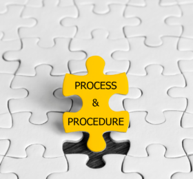 White puzzle with yellow piece that says Process and Procedure