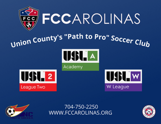 FCCarolinas Union County's "Pat to Pro" Soccer Club. Below are three logos from the different leagues this organization offers.