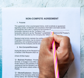 hand filling out a noncompete agreement